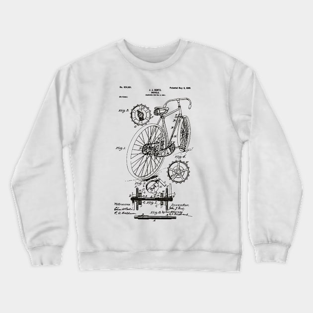 Bicycle Patent Black Crewneck Sweatshirt by Luve